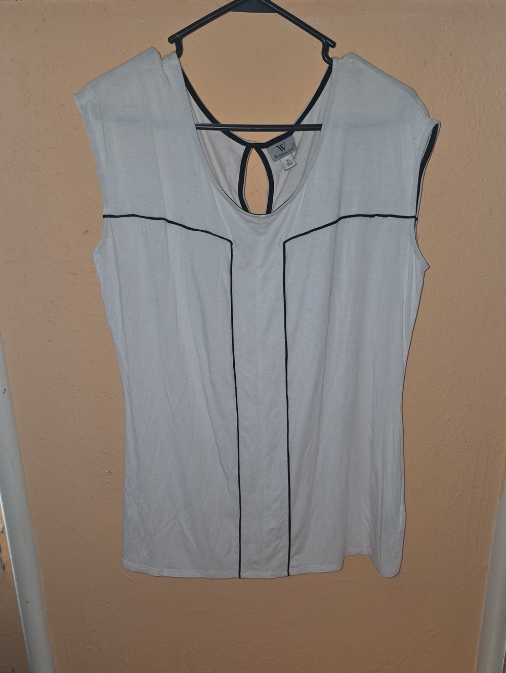 W by Worth White Sleeveless Top with Black Piping
